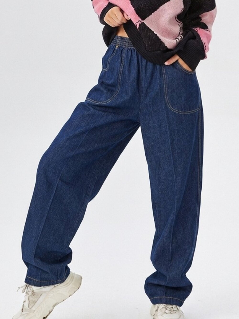 American Sweetheart By Haband Straight Leg Elastic Waist Denim Baggy Pants Jeans